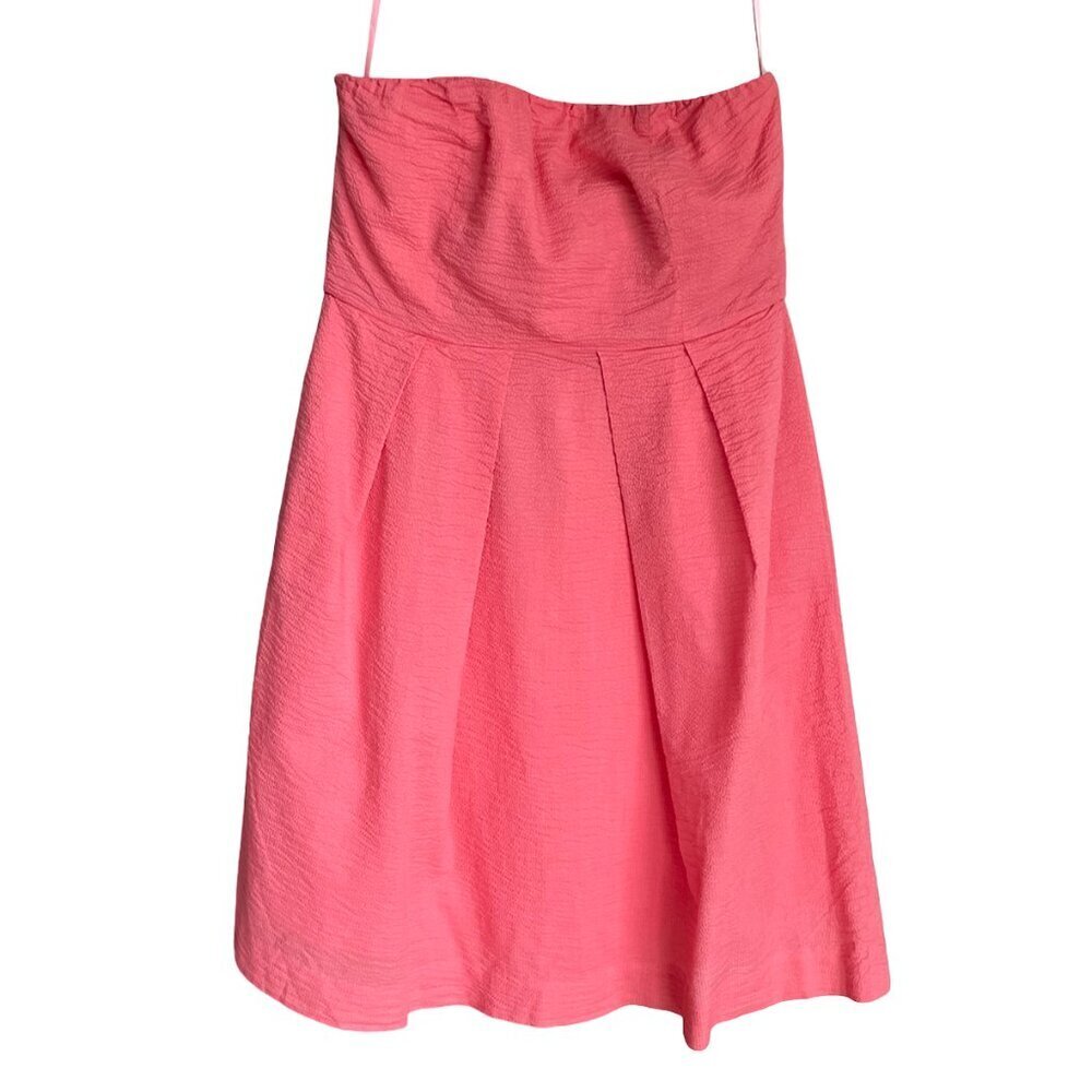 J. CREW Pink Strapless Dress 100% Cotton Lorelei Seersucker 24356 Women's Size 8